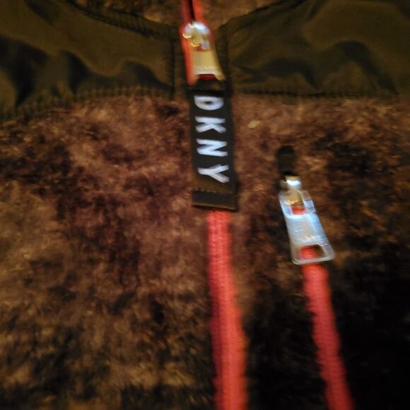 DKNY Girls Size Small Gray and Pink Fuzzy Zip Up Jacket - Picture 3 of 5